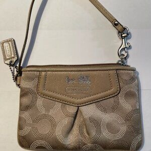 Small Coach Khaki Wristlet, 44443 Madison Dotted Khaki, Fabric & Leather Trim